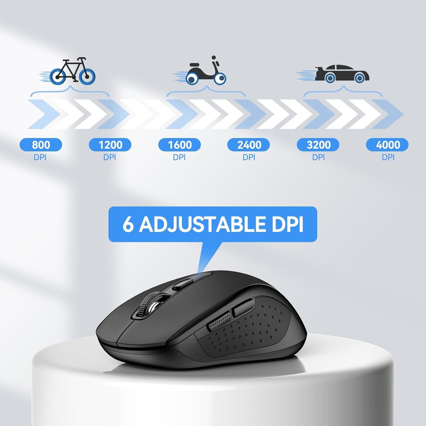 TECKNET Bluetooth Mouse, 4000DPI Wireless Mice for Laptop 2-in-1(BT 5.0/3.0+2.4Ghz) Computer Portable PC Mouse Wireless with USB Receiver for Mac (USB-A+Bluetooth, Black)
