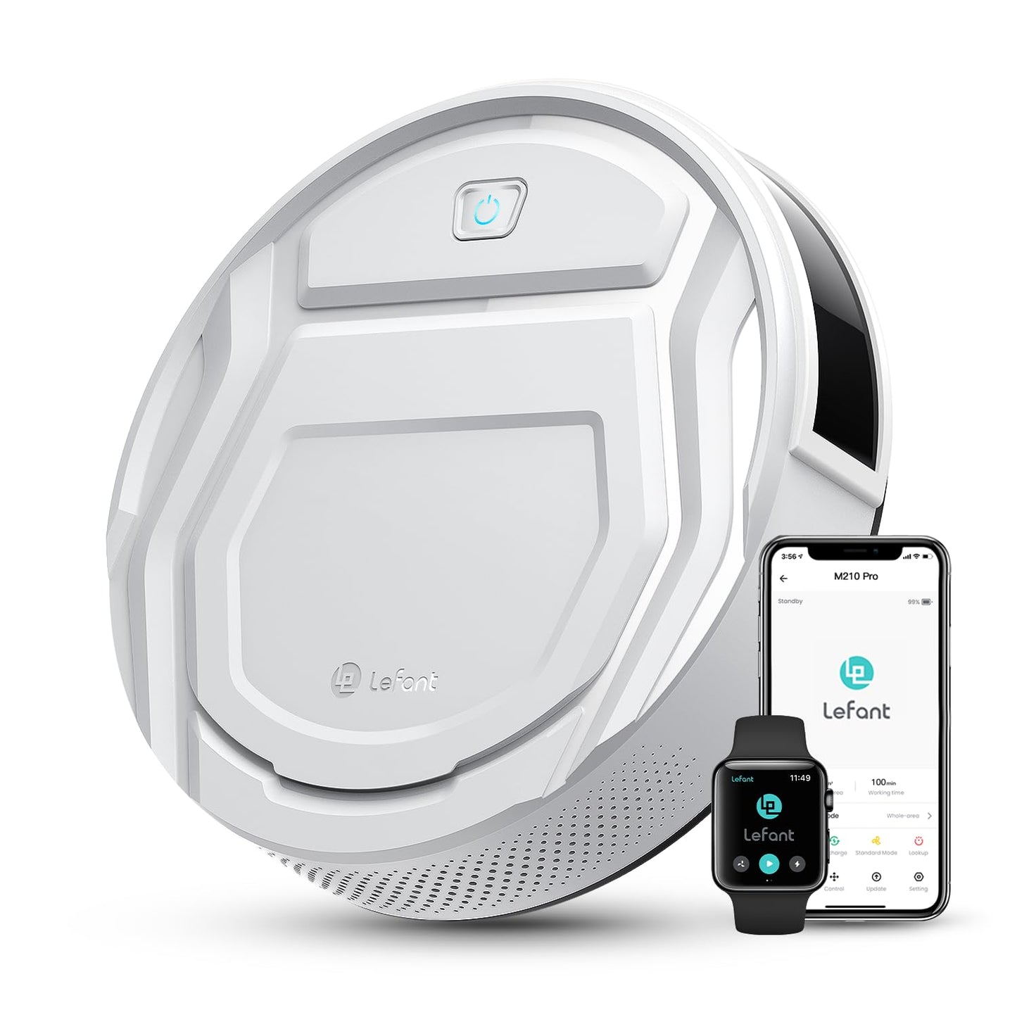 Lefant M210 Pro Robot Vacuum with 2200 Pa Powerful Suction, 6 Cleaning Modes, 120 Mins Runtime, Quiet, Self-Charging, Voice Control, Ideal for Pet Hair and Hard Floor, White