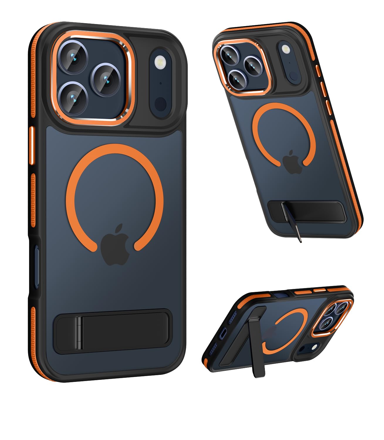 MAKAVO Magnetic for iPhone 17 Pro Case with Stand, Compatible with MagSafe, Slim Translucent Matte Military-Grade Drop Protection Phone Cover, Orange