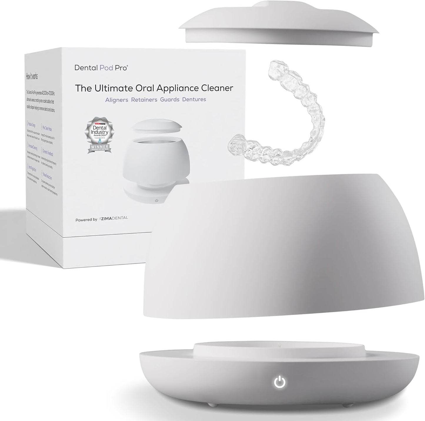 Zima Dental Pod PRO: New Ultrasonic Retainer Cleaner Machine. Market-Leading, Best Aligner Cleaner, Nightguard Cleaner, Mouthguard Cleaner, Denture Cleaner, Ultrasonic Cleaner for Oral Dental Care