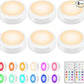 BLS LED Puck Lights with Remote Control, Wireless Under Cabinet & Closet Lighting, RGB 13 Color Changing Lights with Dimmer, Timer & AA Battery Operated, Push, Touch, Stick on for Night, White, 6 Pack