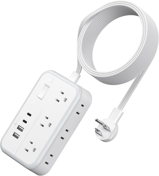 Extension Cord 15 ft, Power Strip with 6 Outlets 4 USB Charger(2 USB C Port), Flat Plug Outlet Extender Long Cord, Protection for Indoor, Home, Office Supplies, Dorm Room Essentials
