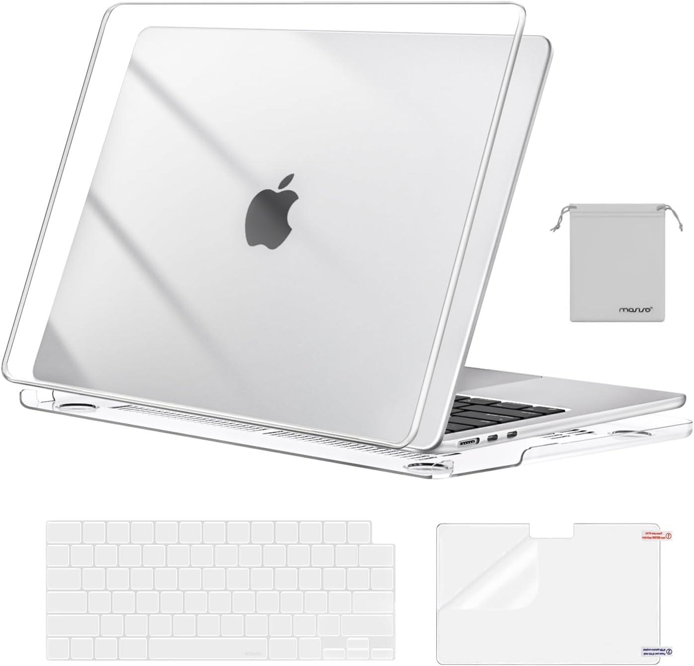 MOSISO Compatible with MacBook Air 13 inch Case 2026 2025 2024 2023 2022 M4 A3240 M3 A3113 M2 A2681,Plastic Hard Shell&Keyboard Cover&Screen Film&Pouch for MacBook Air 13.6 inch Case, Crystal Clear