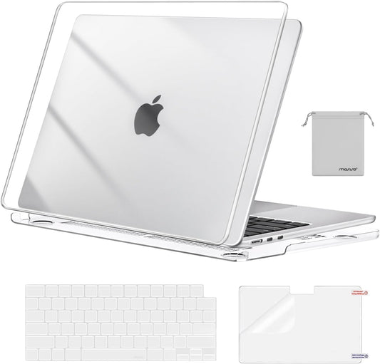MOSISO Compatible with MacBook Air 13 inch Case 2026 2025 2024 2023 2022 M4 A3240 M3 A3113 M2 A2681,Plastic Hard Shell&Keyboard Cover&Screen Film&Pouch for MacBook Air 13.6 inch Case, Crystal Clear