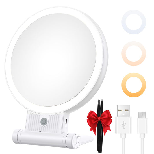 1X/30X Lighted Makeup Mirror with Magnification, Double-Sided Switch, 3-Color Lights, 2000mAh Rechargeable, Adjustable Brightness, Swivel Makeup Mirror with Lights for Vanity or Wall Use