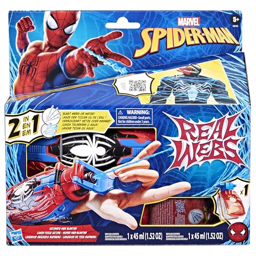 Marvel Spider-Man Real Webs Ultimate Web Blaster, 2-in-1 Blaster, Role Play Toy, Spider-Man Costume, Spider-Man Toys for Kids 5 and Up