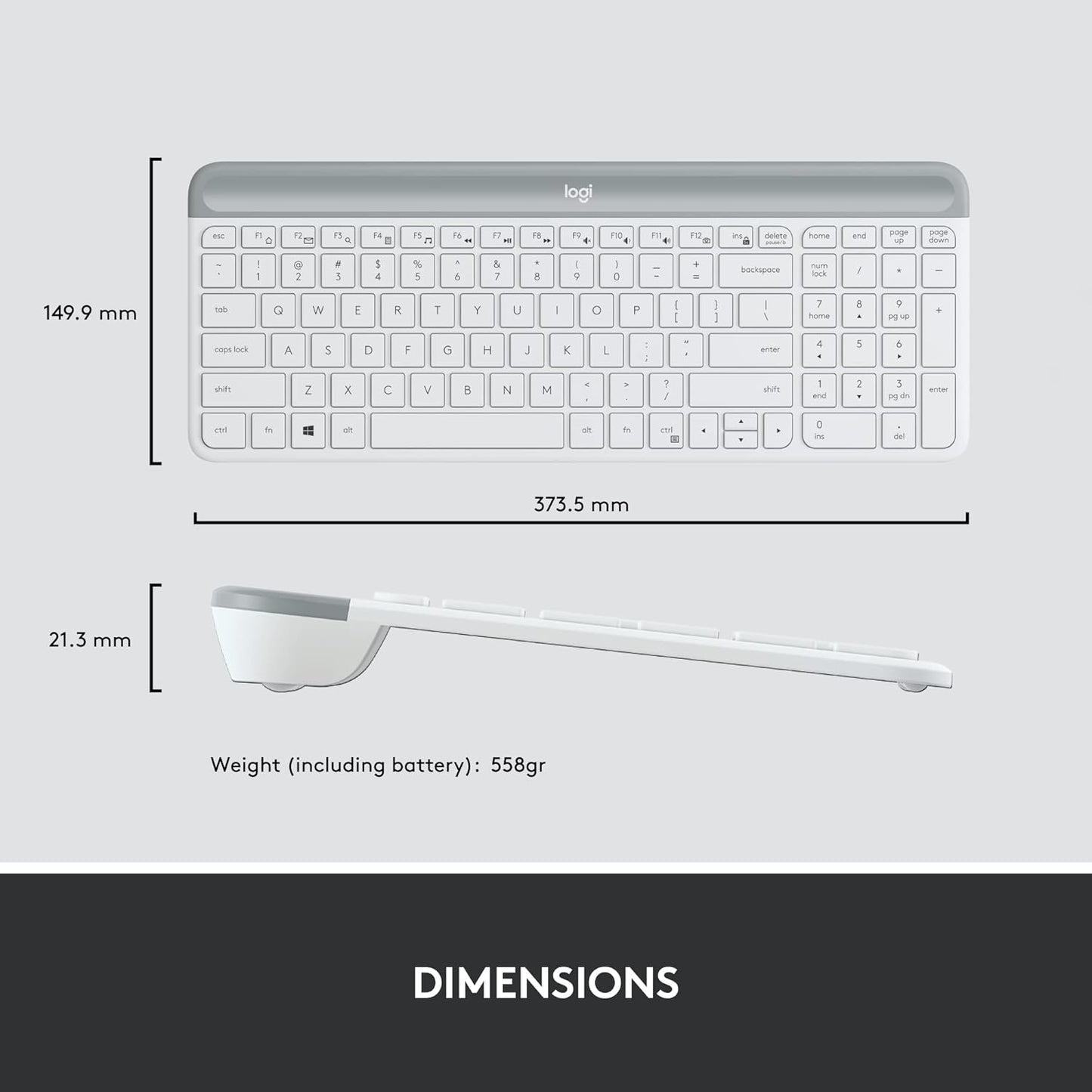 Logitech MK470 Slim Wireless Keyboard and Mouse Combo - Modern Compact Layout, Ultra Quiet, 2.4 GHz USB Receiver, Plug n' Play Connectivity, Compatible with Windows - Off White