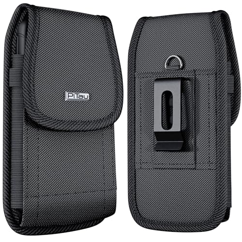 PiTau Holster for Samsung Galaxy Ultra S26 S25 S24 S23 S22 5G, Google Pixel Pro 7 8 9, Nylon Cell Phone Belt Holder Case with Clip, Pouch Fits Protective Cover, Extra Large, Black