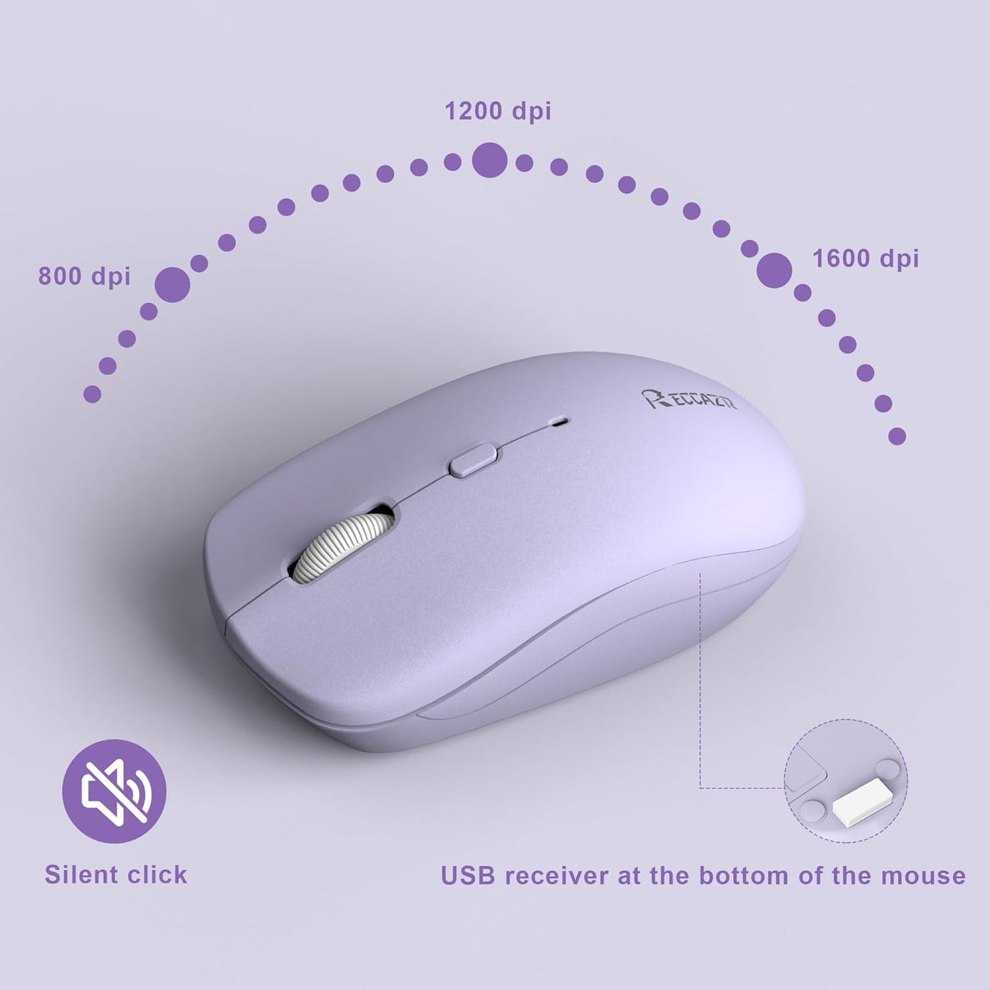 Wireless Keyboard and Mouse Combo, Full-Sized Wireless Keyboard and Adjustable DPI Mouse, 2.4GHz USB Receiver, Silent Keyboard and Mouse for PC, Windows, MAC, Desktop, Laptop(Purple)