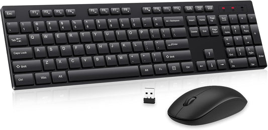 Wireless Keyboard and Mouse Combo, EDJO Silent Full Size Cordless USB Keyboard Mouse, 2.4GHz Lag-Free, Long Battery Life, for Computer, Laptop, PC, Chromebook, Windows (Black, 1 Pack)