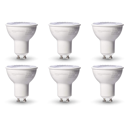 Basics MR16 LED Light Bulb, 50W Equivalent, Energy Efficient 7W, GU10 Base, Warm White 3000K, Dimmable, 10,000 Hour Lifetime, 6-Pack