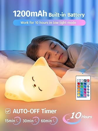 Soft Silicone Cat Seven Colors LED Night Lights USB Rechargeable Children Baby Kids Night Lamp Creative Cartoon Room Decor Light