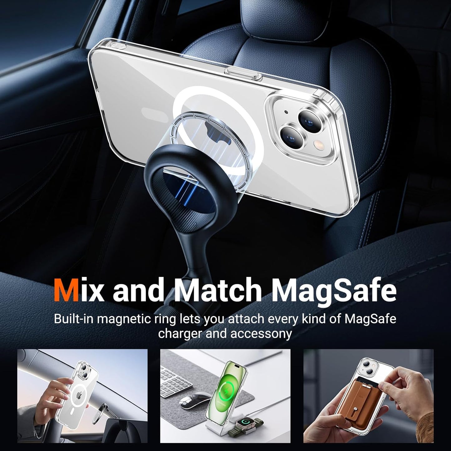 Temdan for iPhone 15 Case & iPhone 14 & iPhone 13 Case Clear with Screen Protector, Compatible with Magsafe, Anti-Yellowing, Military-Grade Protection, Shockproof Slim Magnetic Phone Case Cover