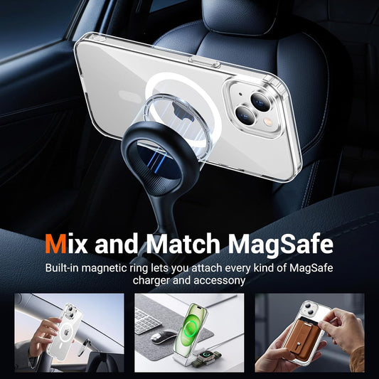 Temdan for iPhone 15 Case & iPhone 14 & iPhone 13 Case Clear with Screen Protector, Compatible with Magsafe, Anti-Yellowing, Military-Grade Protection, Shockproof Slim Magnetic Phone Case Cover