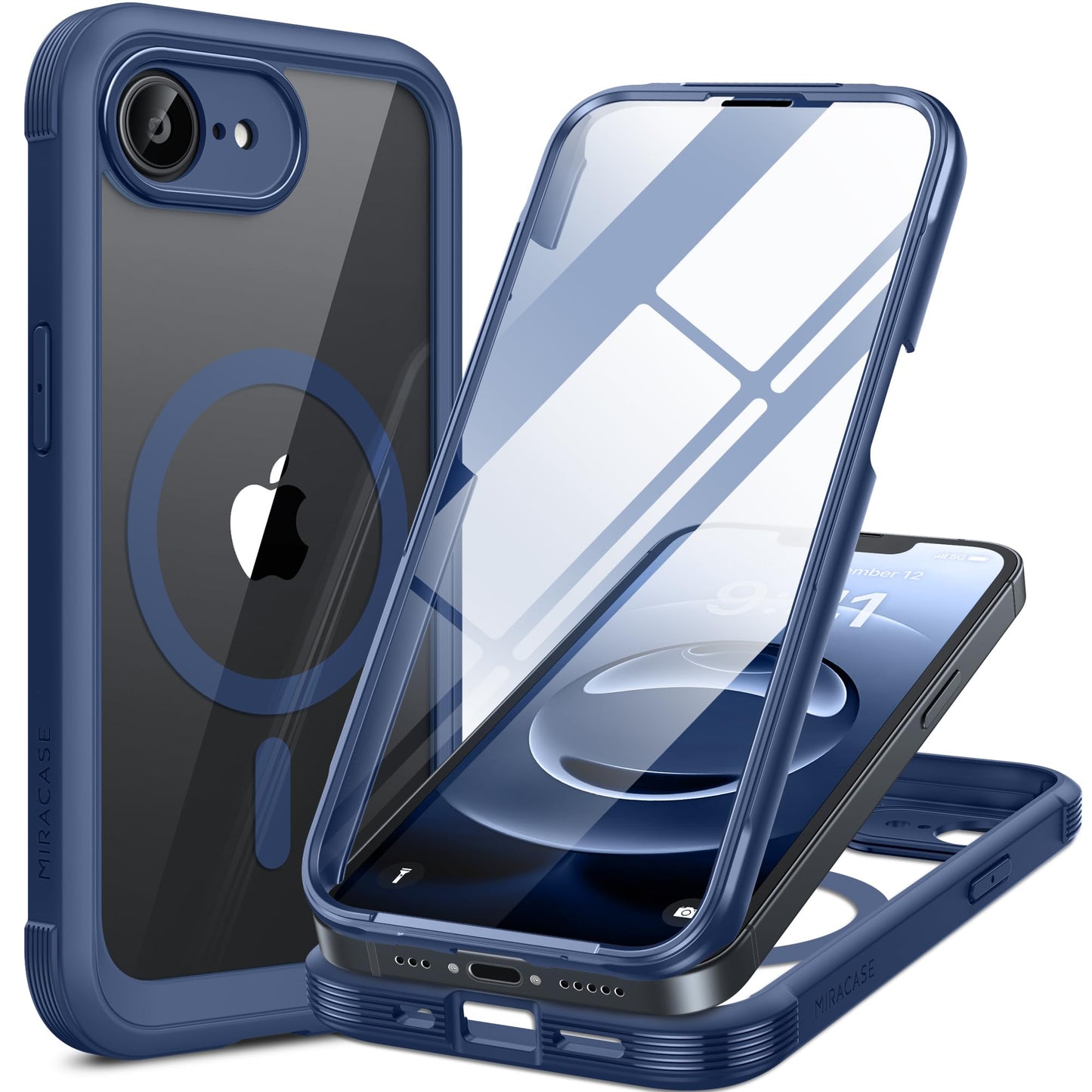 Miracase for iPhone 17e Case & iPhone 16e Case, Full-Body Phone with Built-in Glass Screen Protector, [Magnetic with MagSafe] Military Drop Proof 17 E/ 16 E Cover Bumper 6.1 inch, Blue