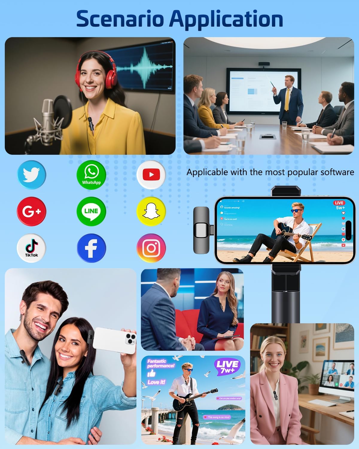 HONGJIEYUAN Pink Wireless Lavalier Microphone for iPhone & Android - Mini Clip-On Mic with Noise Cancellation, 65ft Range, 8H Battery, USB-C/Lightning - for TikTok, YouTube, Podcast, Live Streaming