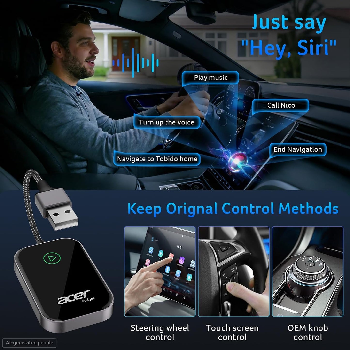 Acer Gadget CarPlay Wireless Adapter for Apple — iPhone Wireless Apple CarPlay Wireless Adapter Upgrade Wired CarPlay to Wireless for Seamless Music Navigation Calls and Messages