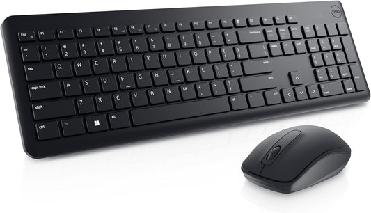 Dell Wireless Keyboard and Mouse - KM3322W, Wireless - 2.4GHz, Optical LED Sensor, Mechanical Scroll, Anti-Fade Plunger Keys, 6 Multimedia Keys, Tilt Leg - Black