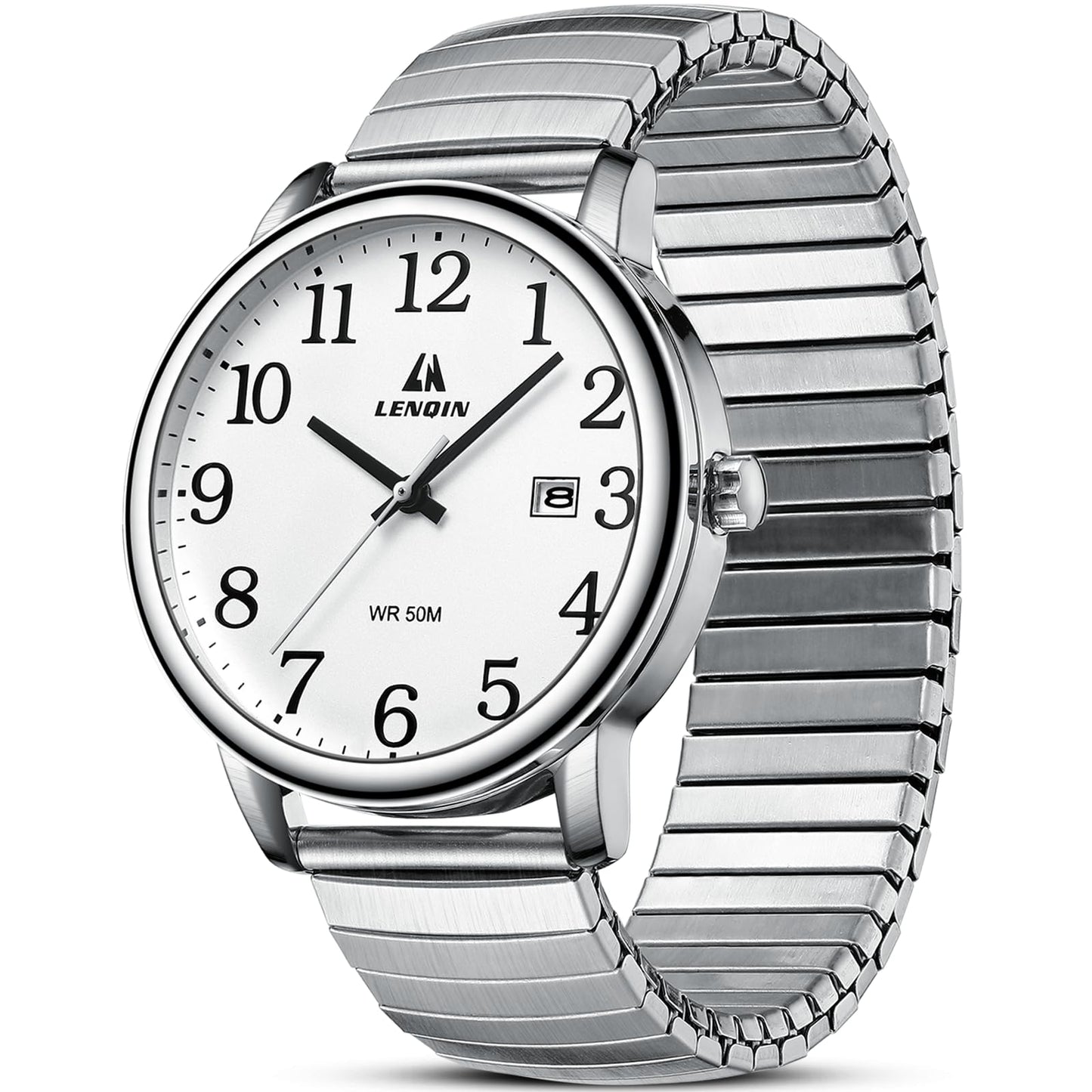 LN LENQIN Mens Watches Easy Read Analog Quartz Sport Waterproof Watch for Men with Date and 38mm Stainless Steel Expansion Band