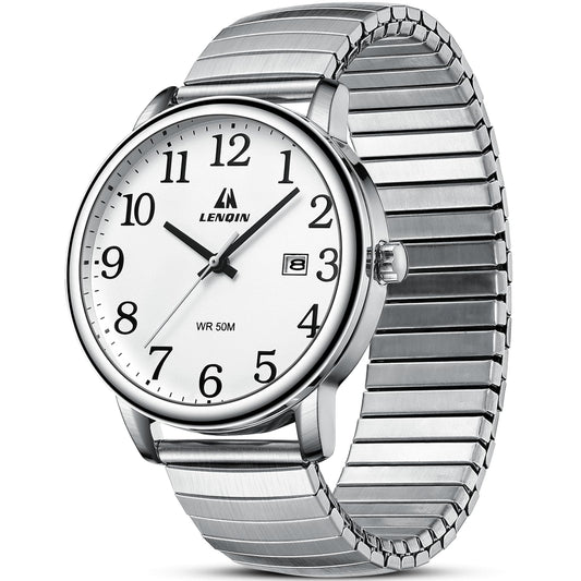 LN LENQIN Mens Watches Easy Read Analog Quartz Sport Waterproof Watch for Men with Date and 38mm Stainless Steel Expansion Band