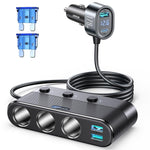 [2026 Upgraded] 7 in 1 Cigarette Lighter Adapter, JOYROOM 179W Car Charger Adapter with PD30W Charge(3.3FT Cable), 24V/ 12V Cigarette Lighter Splitter with Independent Switches & LED Voltage Display