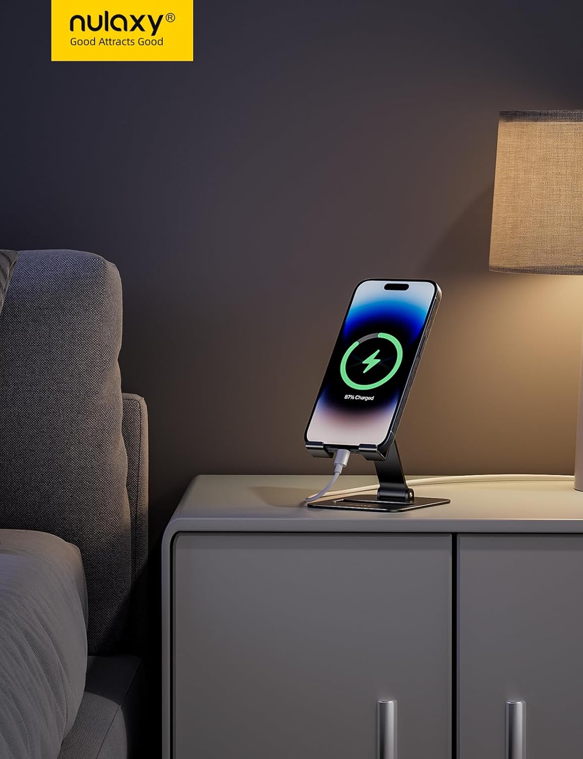 Nulaxy 2 Pack Dual Folding Cell Phone Stand, Fully Adjustable Phone Holder for Desk, Compatible with iPhone 17 16 15 14 13 12 11, Nintendo Switch, All Phones, Black & Rose Gold