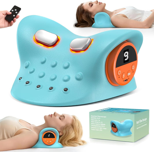 Neck Massager 2026,4-in-1 Neck & Shoulder Massager with Multi-Directional Stretch, Heating & Vibration, 360° Remote Control – Ergonomic for Home, Office,Car Travel