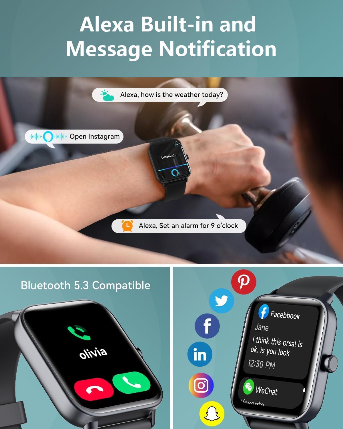 Smart Watch for Women & Men – Alexa Built-In, 1.8” HD Display, Bluetooth Calling, 120+ Sports Modes, IP68 Waterproof