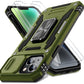DEERLAMN Case for iPhone 13/iPhone 14 6.1-Inch with Slide Camera Cover+Screen Protector(2 Packs),Rotated Ring Kickstand Military Grade Shockproof Protective Cover-Olive Green