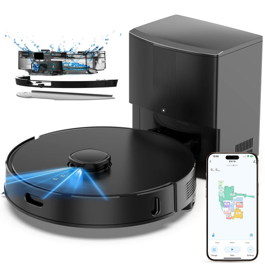 E10+ Robot Vacuum and Mop Combo Self‑Emptying with 8000Pa Suction, LiDAR Navigation, Home Mapping, 75‑Day Capacity, 150 Mins Runtime, APP & Voice Control Robot Vacuum Cleaner for Hair, Floors, Carpets