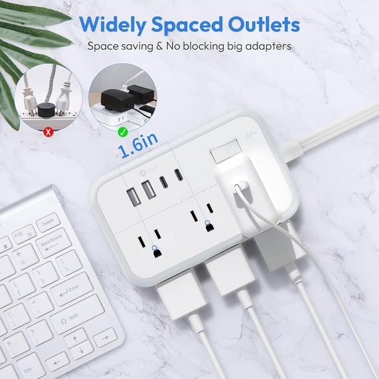 Extension Cord 15 ft, Power Strip with 6 Outlets 4 USB Charger(2 USB C Port), Flat Plug Outlet Extender Long Cord, Protection for Indoor, Home, Office Supplies, Dorm Room Essentials