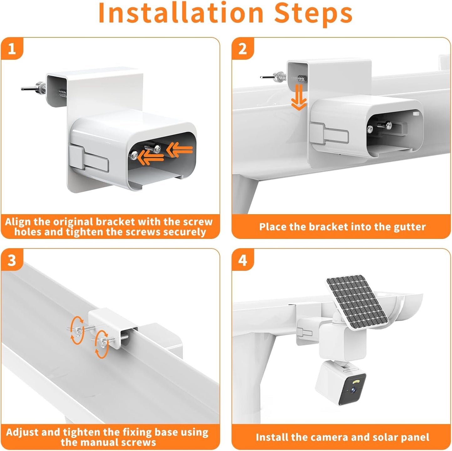 Gutter Mount Compatible with WYZE Solar Cam Pan, No-Drilling Metal Security Camera Bracket Mounting for Outdoor Use - White
