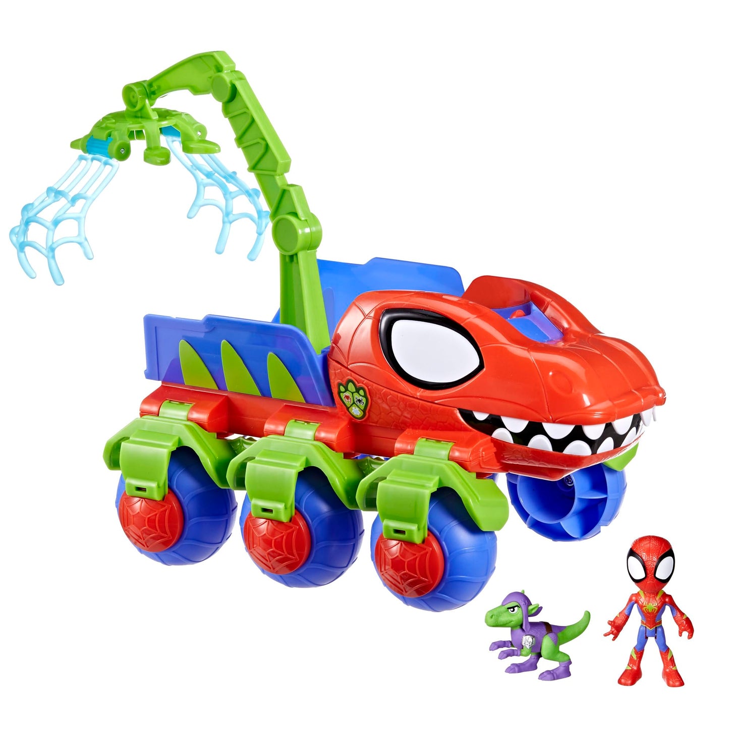 Spidey and his Amazing Friends Marvel Dino-Webs Crawler Toy Car Playset, Spider-Man & Goblin Raptor 4-Inch Action Figures, Kids Ages 3 & Up