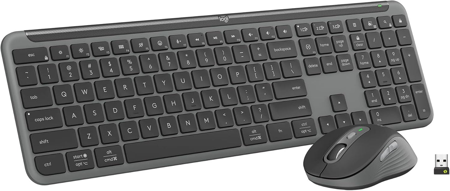 Logitech MK955 Signature Slim Wireless Keyboard and Mouse Combo, for Larger Hands, Quiet Typing and Clicking, Switch Across Three Devices, Bluetooth, Multi-OS, for Windows and Mac