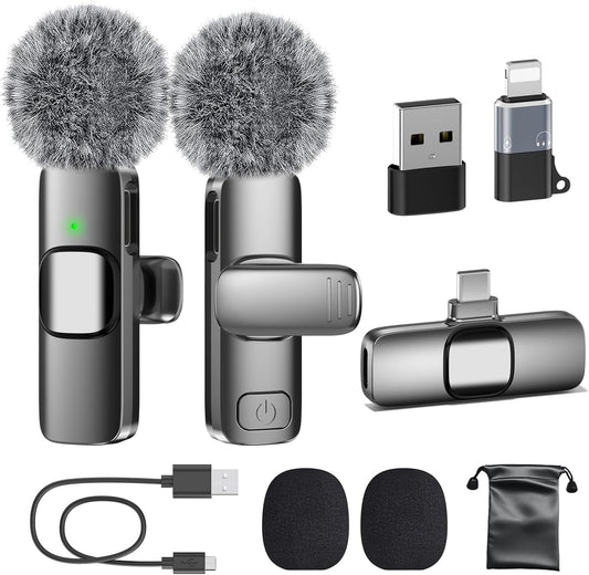 PoP voice USB C Mini Microphone for iPhone 16/15/14/Android, Wireless Lavalier Microphone with Noise Reduction, Lapel Lav Mic for Vlog YouTube TikTok Recording, 12H, 65ft