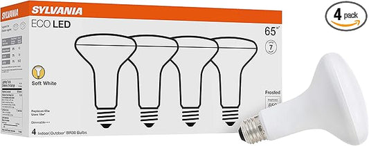 Sylvania ECO LED BR30 Light Bulb, 65W = 10W, Dimmable, Frosted Finish, 650 Lumens, 2700K, Soft White - 4 Pack (40870)