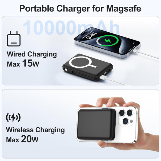 for Magsafe Portable Charger - 10000mAh Battery Pack for Magsafe with USB-C Cable and PD 20W USB C Fast Charging LED Display, Magnetic Wireless Power Bank for iPhone 17/16/15/14/13/12/Pro/Pro Max