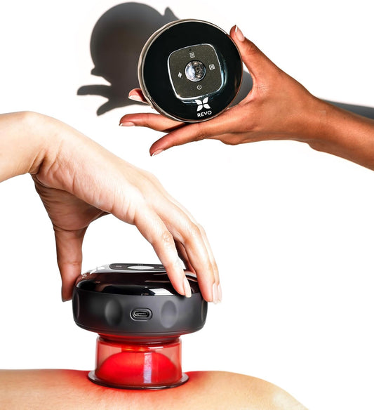 REVO The Original 4-in-1 Smart Cupping Therapy Massager, Red Light Therapy for Targeted Pain Relief, Knots, Aches, Muscle Soreness, Circulation & Tighter Skin, Portable Cupping Kit
