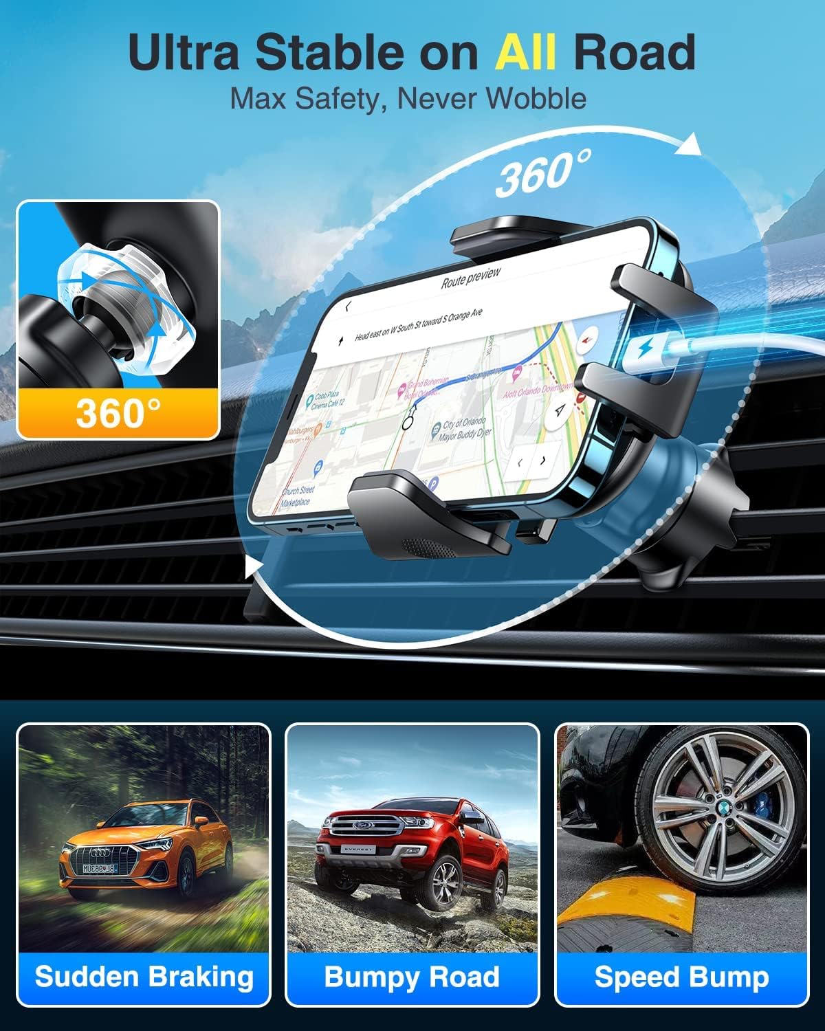 [2026 True Military-Grade] Car Phone Holder VANMASS [Upgraded Strongest Suction & Clip] Cell Phone Mount for Dashboard Windshield Vent Wall,Truck Cradle Stand for iPhone 17 Pro Max 16 15 14 13 Android