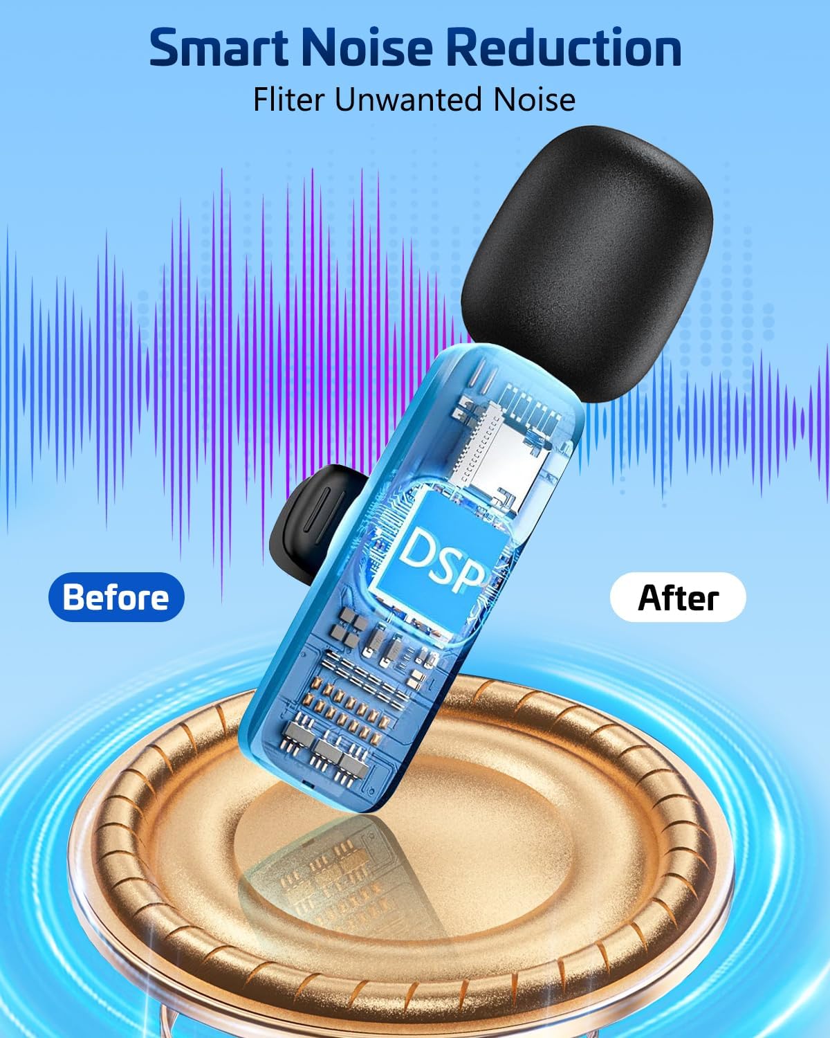 HONGJIEYUAN Pink Wireless Lavalier Microphone for iPhone & Android - Mini Clip-On Mic with Noise Cancellation, 65ft Range, 8H Battery, USB-C/Lightning - for TikTok, YouTube, Podcast, Live Streaming