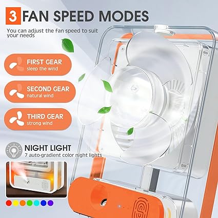 Portable Small Desk Fan with Mist Spray LED Night Light, Operated Water Misting Fan USB Rechargeable Quiet Mini Desktop Table Cooling Fan for Office1