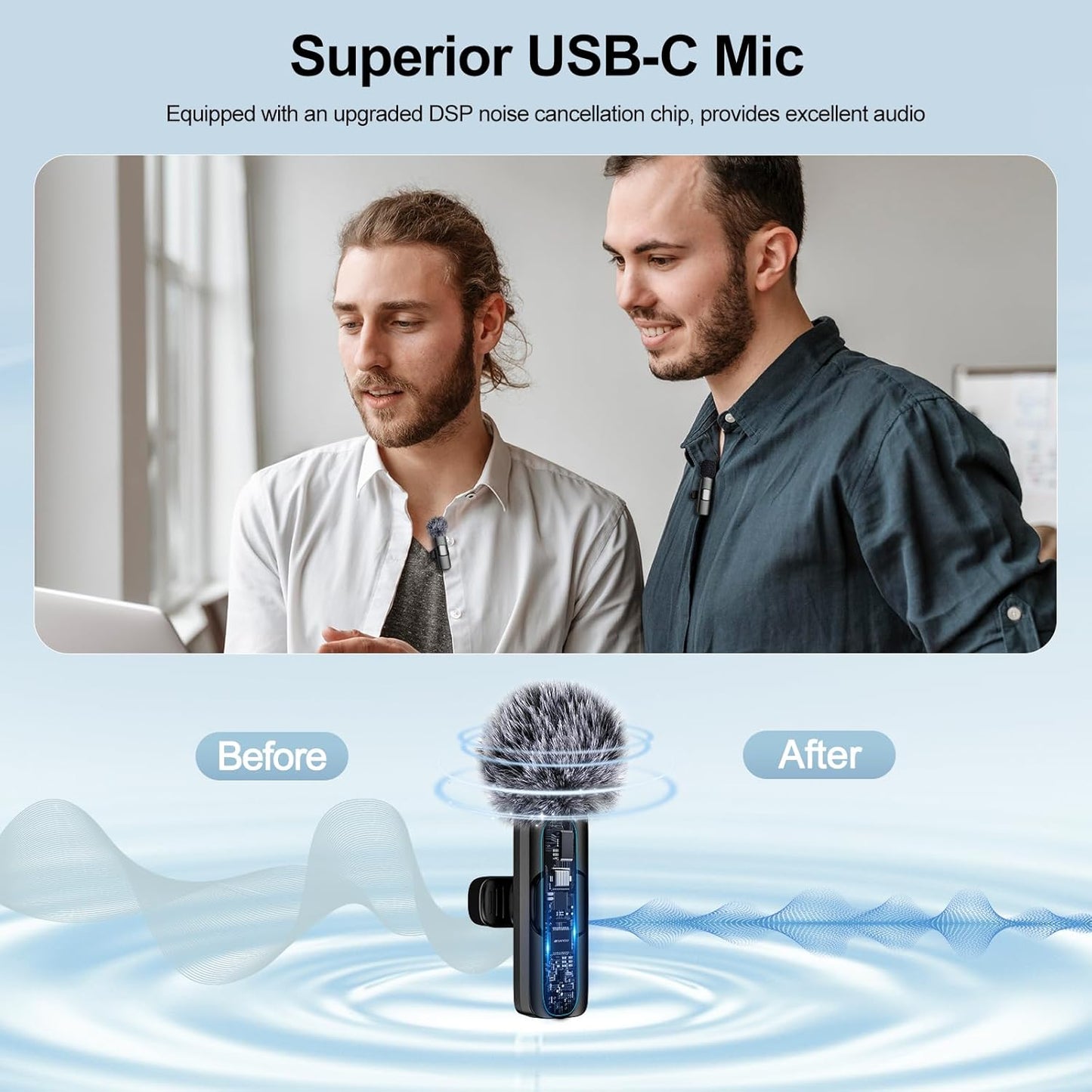 PoP voice USB C Mini Wireless Lavalier Microphone for iPhone/Android, Lapel Mic with Noise Reduction, Lav Mic for Video Recording, Tiny Microphone Content Creator Interview for Tiktok, YouTube, Vlog