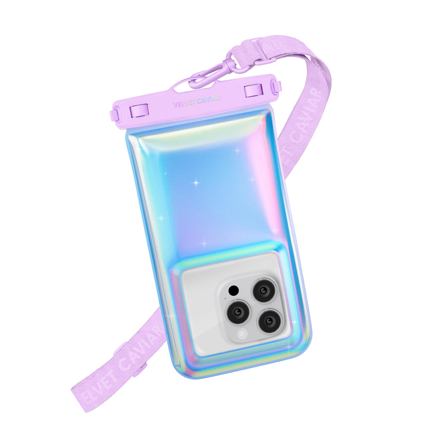 VELVET CAVIAR Waterproof Phone Pouch with Lanyard | IP68 Floating Case for iPhone & All Phones | Dry Bag for Snorkeling, Beach, Kayaking | Travel & Cruise Essentials for Women (Lavender Holo)