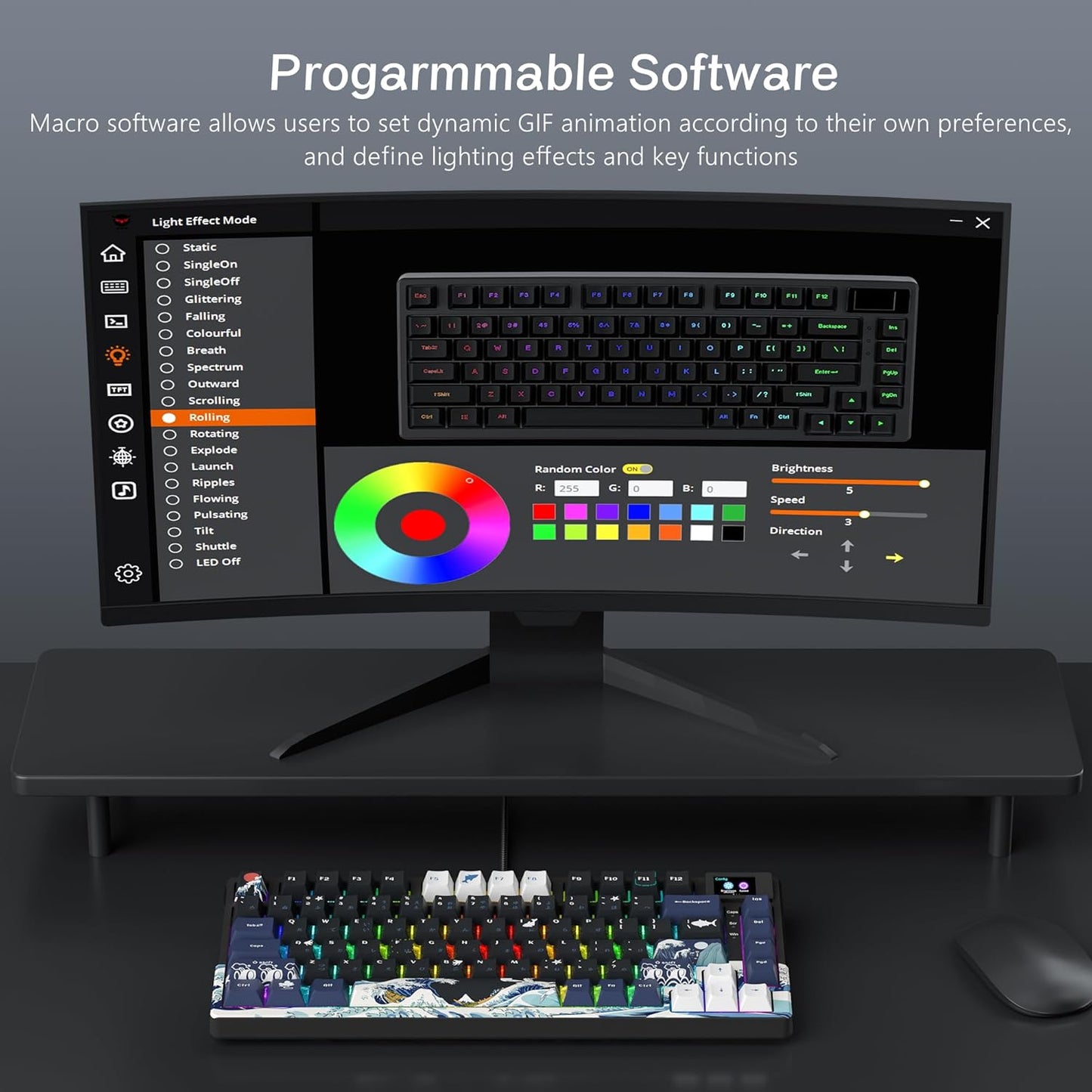 Womier SK80 75% Keyboard with Color Multimedia Display Mechanical Gaming Keyboard Creamy Sound, Wired Hot Swappable Gasket Mount RGB Custom Key Board, Pre-lubed Stabilizer for Mac/Win, Black Kanagawa