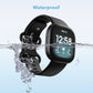 2 Pack Waterproof Bands Compatible with Fitbit Versa 3 / Fitbit Versa 4 / Fitbit Sense/Sense 2 Bands, Classic Soft Sports Replacement Wristbands for Women Men (Large 7.1''-8.7'', black/black)