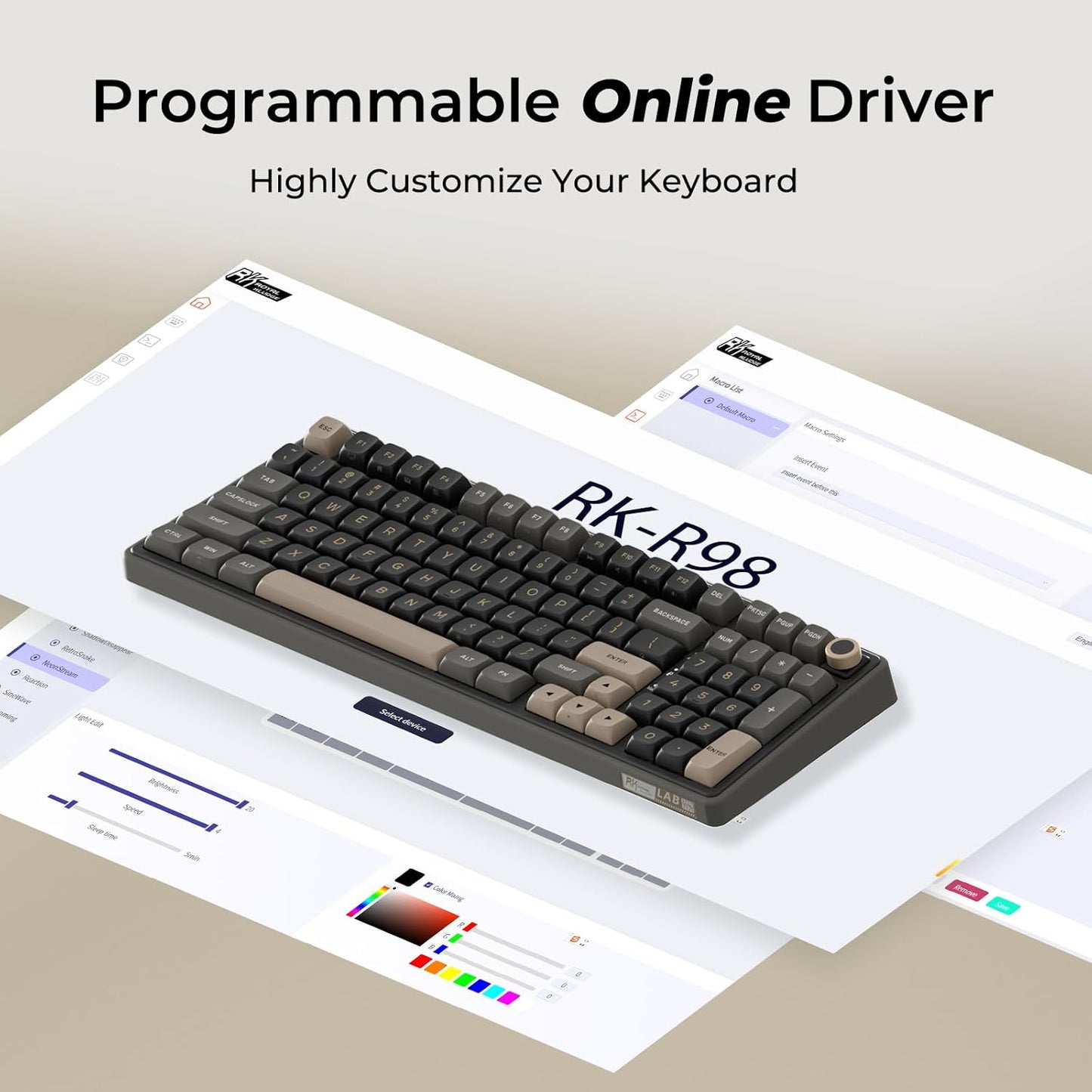 RK ROYAL KLUDGE R98 Pro Wired Mechanical Keyboard, 96% Creamy Gaming Keyboard RGB Backlit with Number Pad and Volume Knob, Gasket Mount, MDA Profile PBT Keycaps, Hot Swappable Pre-lubed Linear Switch