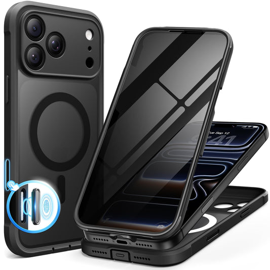 BERFY for iPhone 17 Pro Max Case, Compatible with Magsafe, Black | Built-in Privacy Screen Protector, Full Camera Protection, Shockproof Full Body Translucent Matte Magnetic Phone Case 6.9"