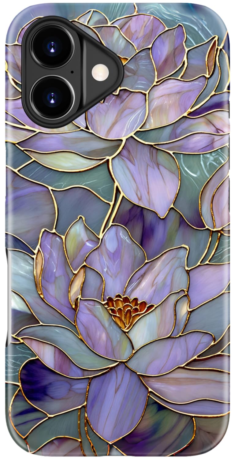 DorisMax for iPhone 17 Case - Wireless Charging Compatible - Dual-Layer Hard Shell + Silicone Cover - Shockproof Protective Phone Case with Stylish Designs for Women - Abstract Lotus