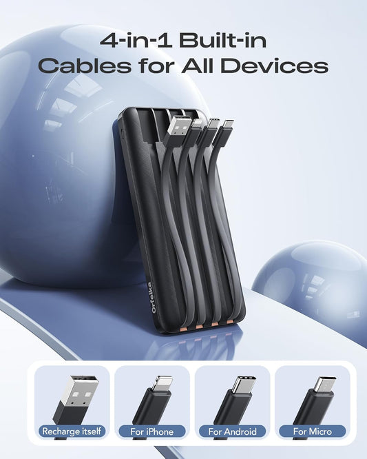 20000mAh Power Bank Fast Charging, Portable Charger with 4 Built-in Cables & 6 Outputs, 20W PD USB C Battery Pack Compatible with iPhone 16/15, Galaxy, Android, iPad & More (Travel Essential)
