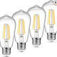Ascher Vintage LED Edison Bulbs, 6W, Equivalent 60W, Non-Dimmable, High Brightness Warm White 2700K, ST58 Antique LED Filament Bulbs with 80+ CRI, E26 Medium Base, Clear Glass, Pack of 4